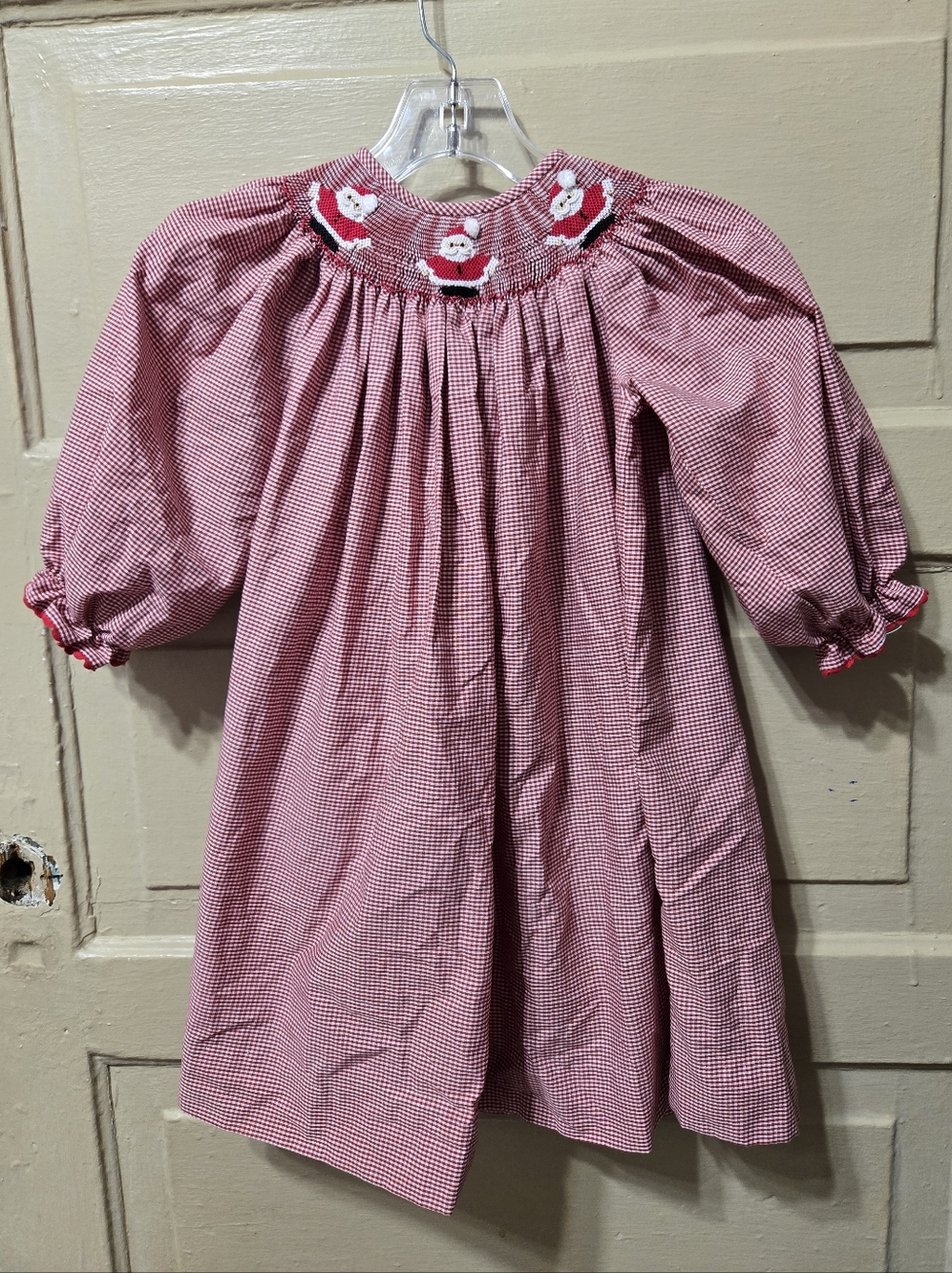 Southern Sunshine Smocked Santa Gingham Red Christmas Dress EUC Size: 3 Toddler